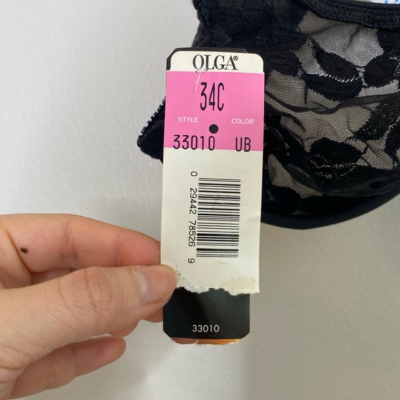 NWT Vintage Olga Black Embroidery Lacy Floral Semi Sheer Bra 34c Deadstock - Picture 7 of 7